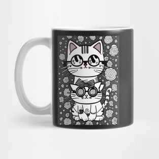 Beautiful Black and White Cat Illustration - Modern Art Mug